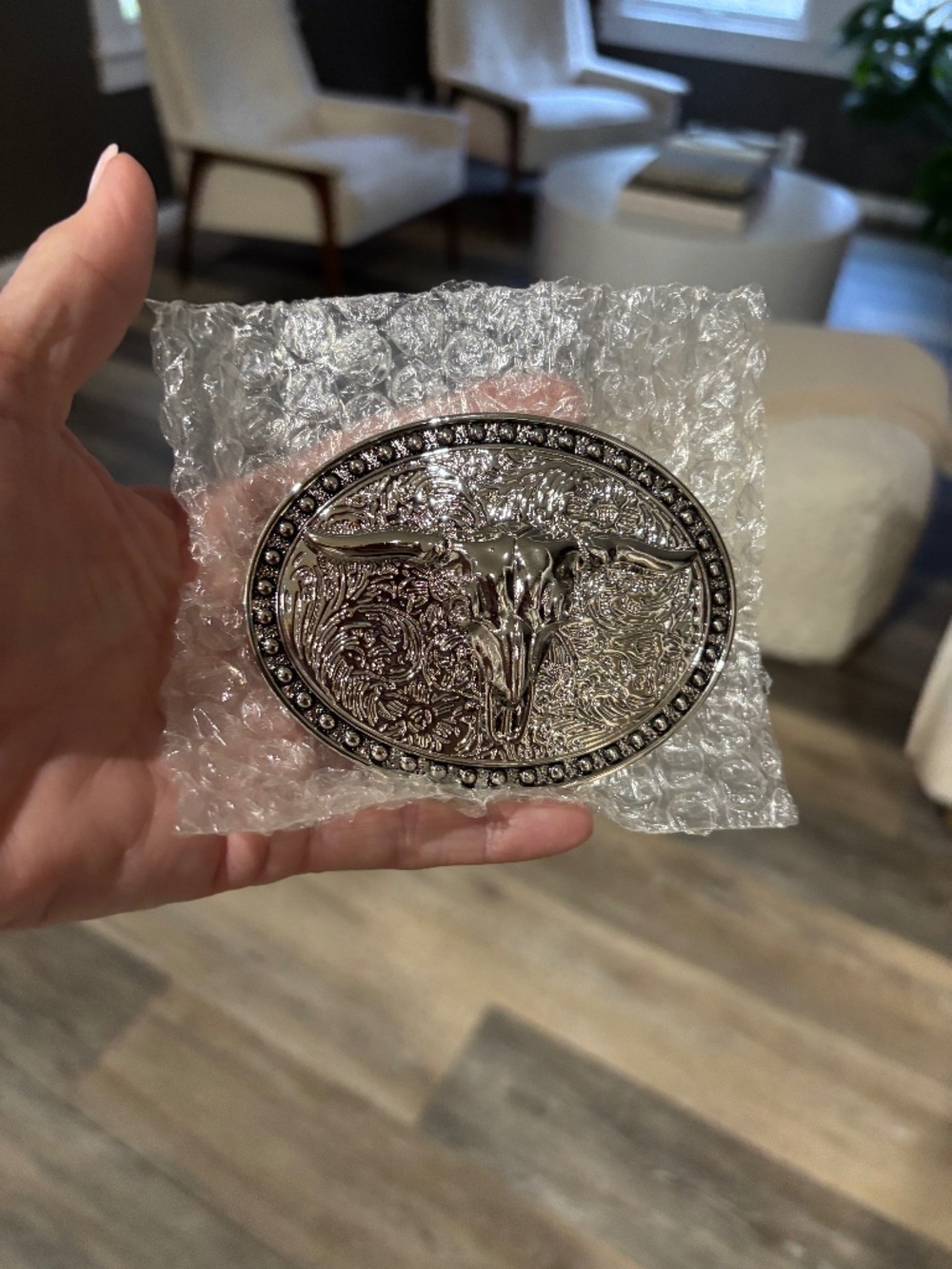 LONGHORN SILVER STYLE BELT BUCKLE